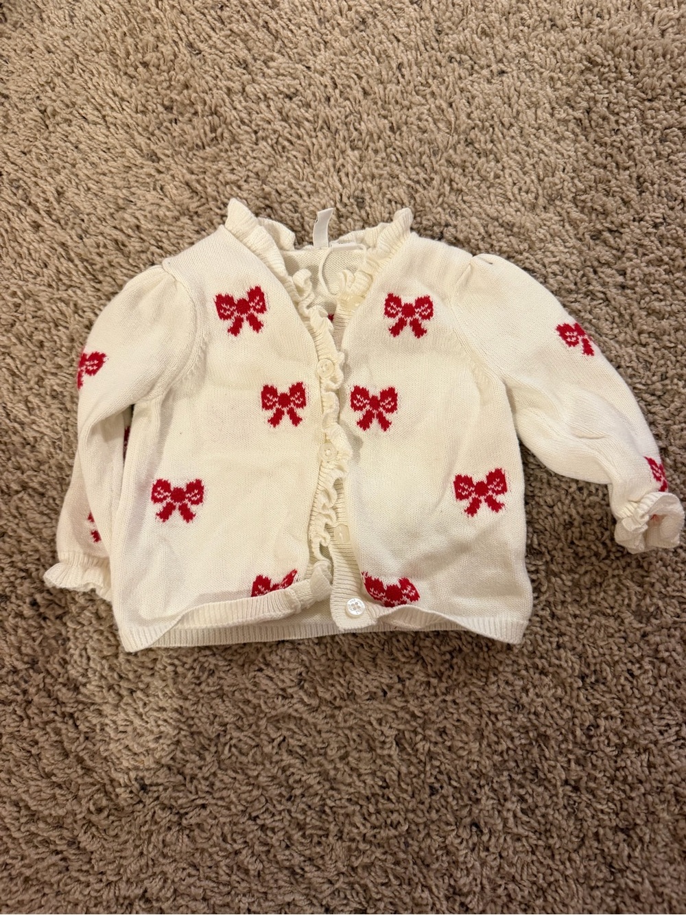 Janie and Jack cream baby cardigan red bows